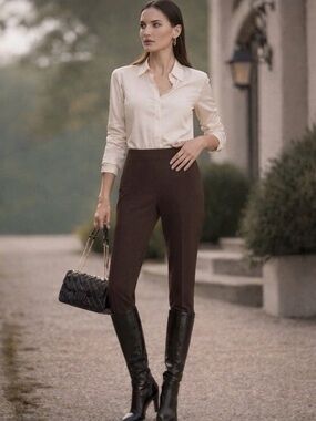 Lauren Ralph Lauren Brown Pull-On Straight Leg Pants Hidden Zip 10 Equestrian